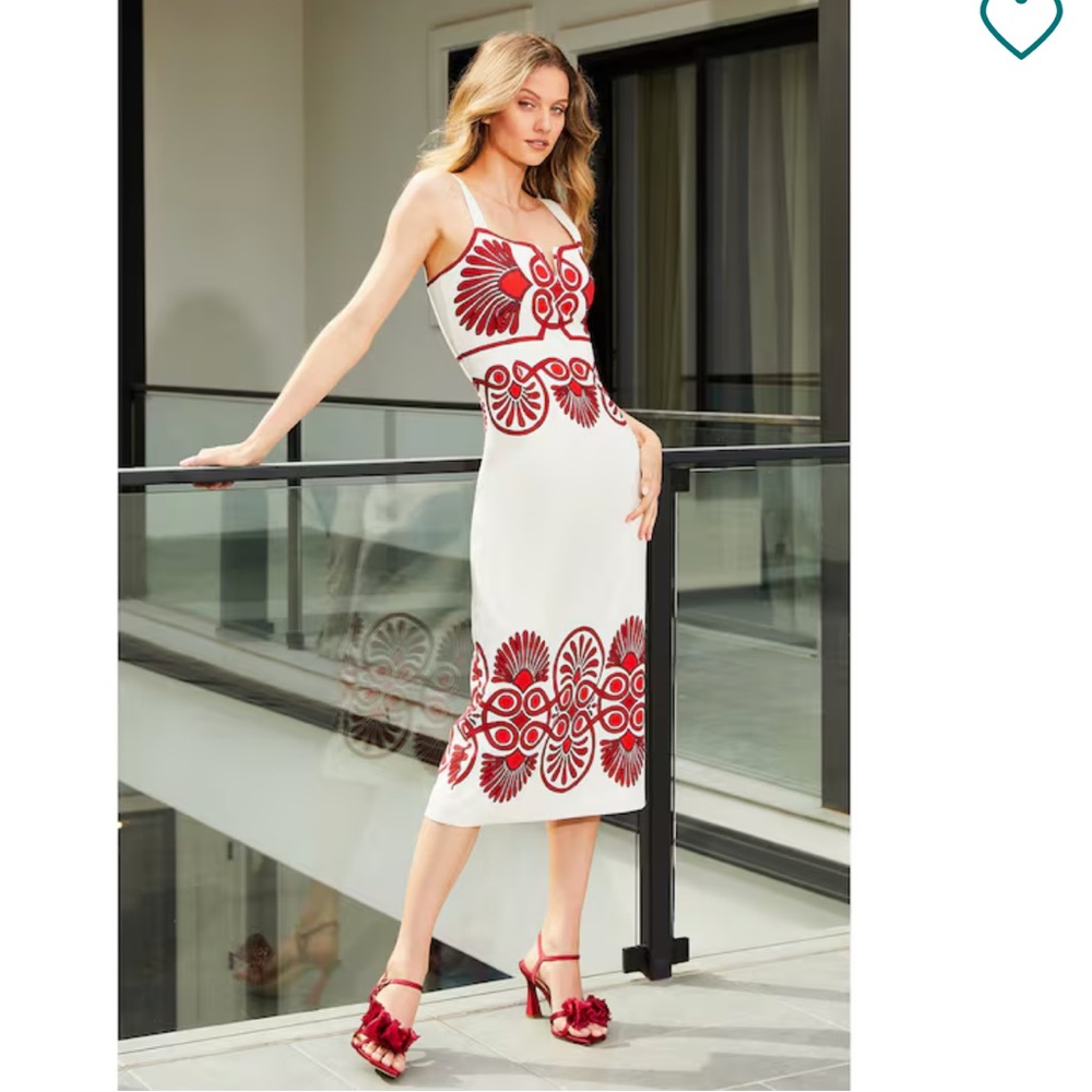 NWT Antonio Melani Penelope Linen Blend Scroll Print Sweetheart Neck Dress